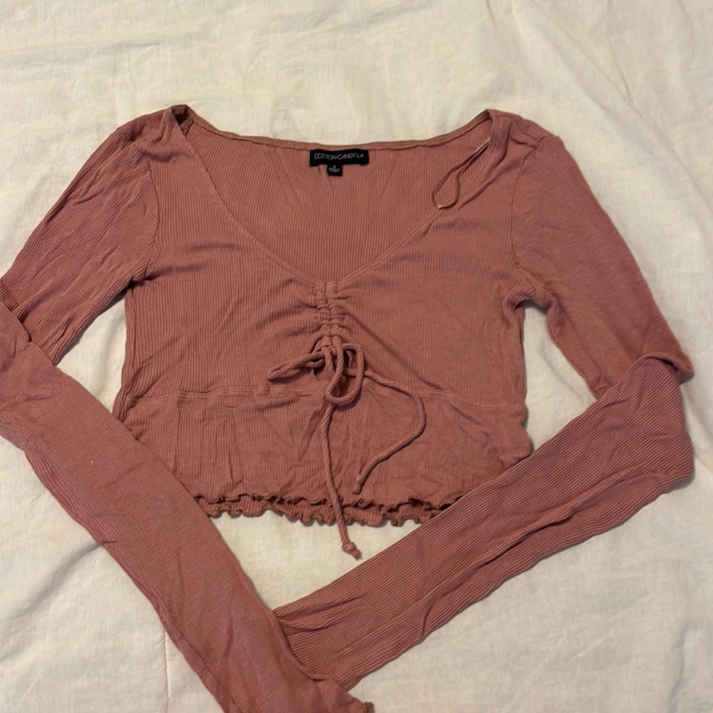 Pink long sleeve crop top small